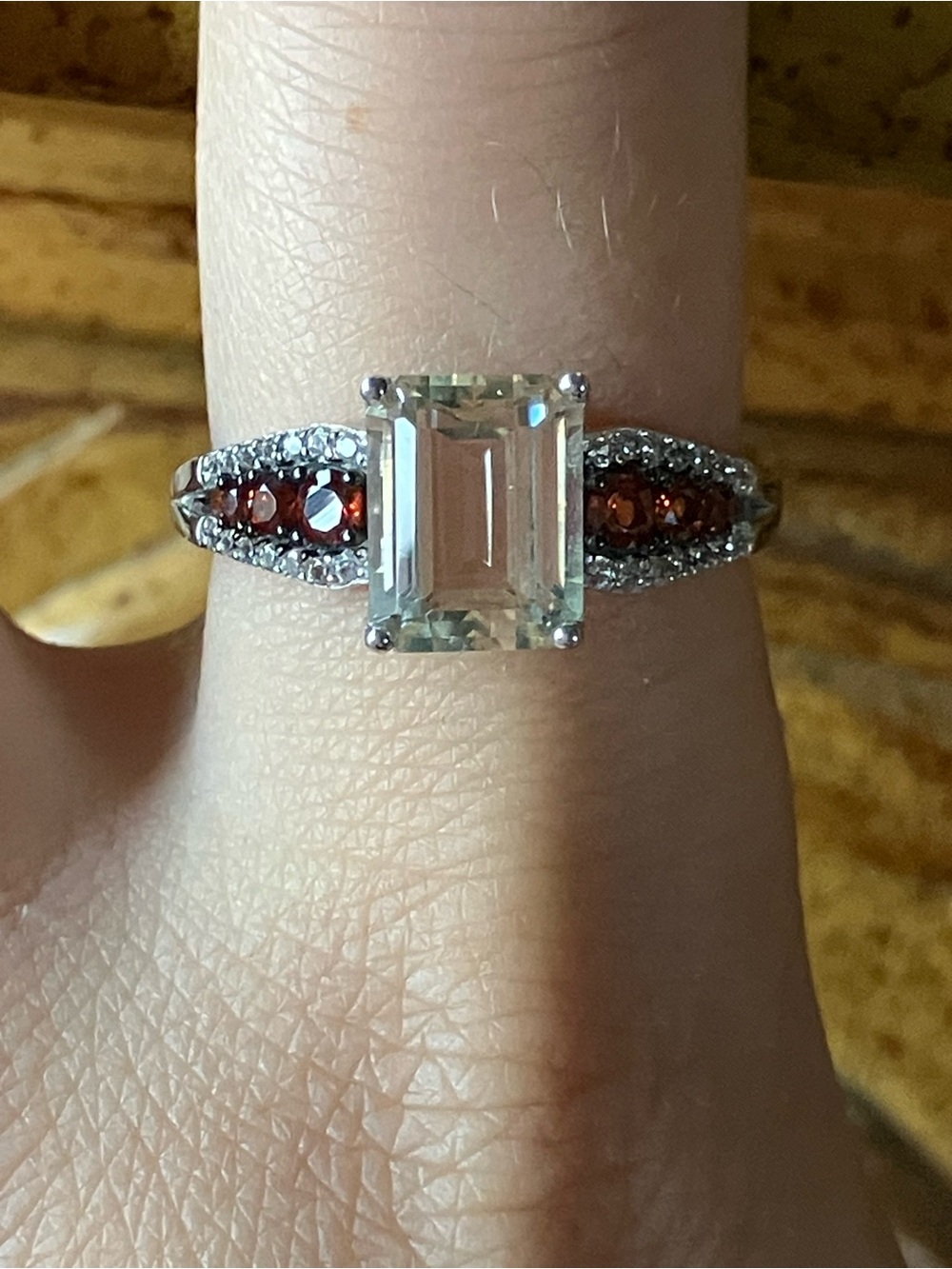Yellow Labradorite Red Garnet Sterling Silver Ring Size 9
